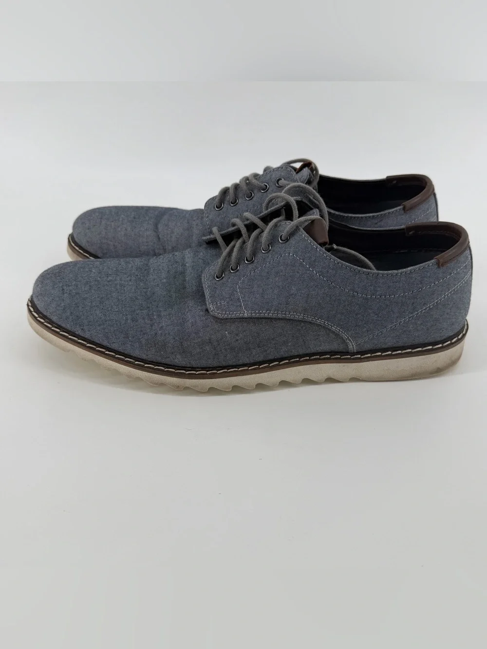 Crevo Bud Mens Oxford Shoes Size 10 M Gray Navy Chambray Canvas Lace Up Casual